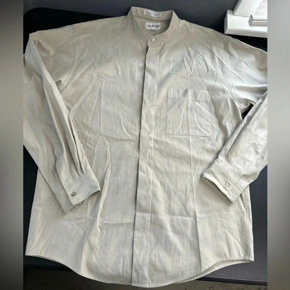 Alfani Men’s Medium Khaki Button Front Shirt Long Sleeve Minimalist Career‎ - Picture 2 of 12